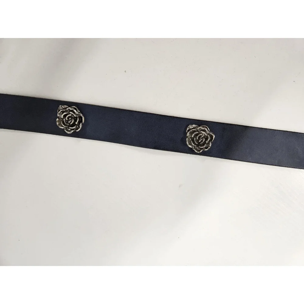 Unique Antoniazzi Firenze Women's Leather Elegant Belt, Sz XL, Navy Blue/Silver
